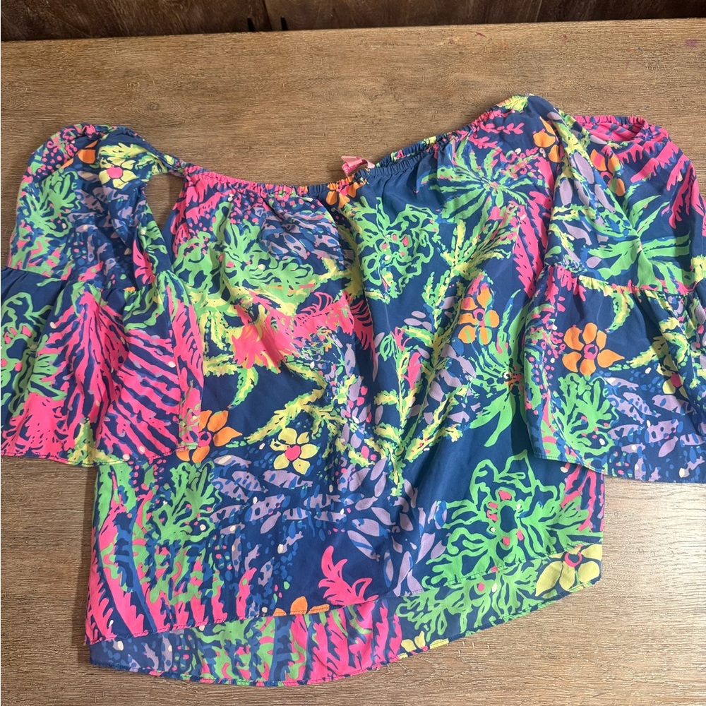 Lilly Pulitzer Colorful Tropical Off-Shoulder Blouse